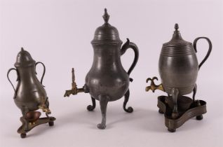 Three various pewter tap jugs, including so-called courtiers, 19th century.