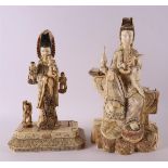 A bone kwanyin + another, China, 20th/21st century,