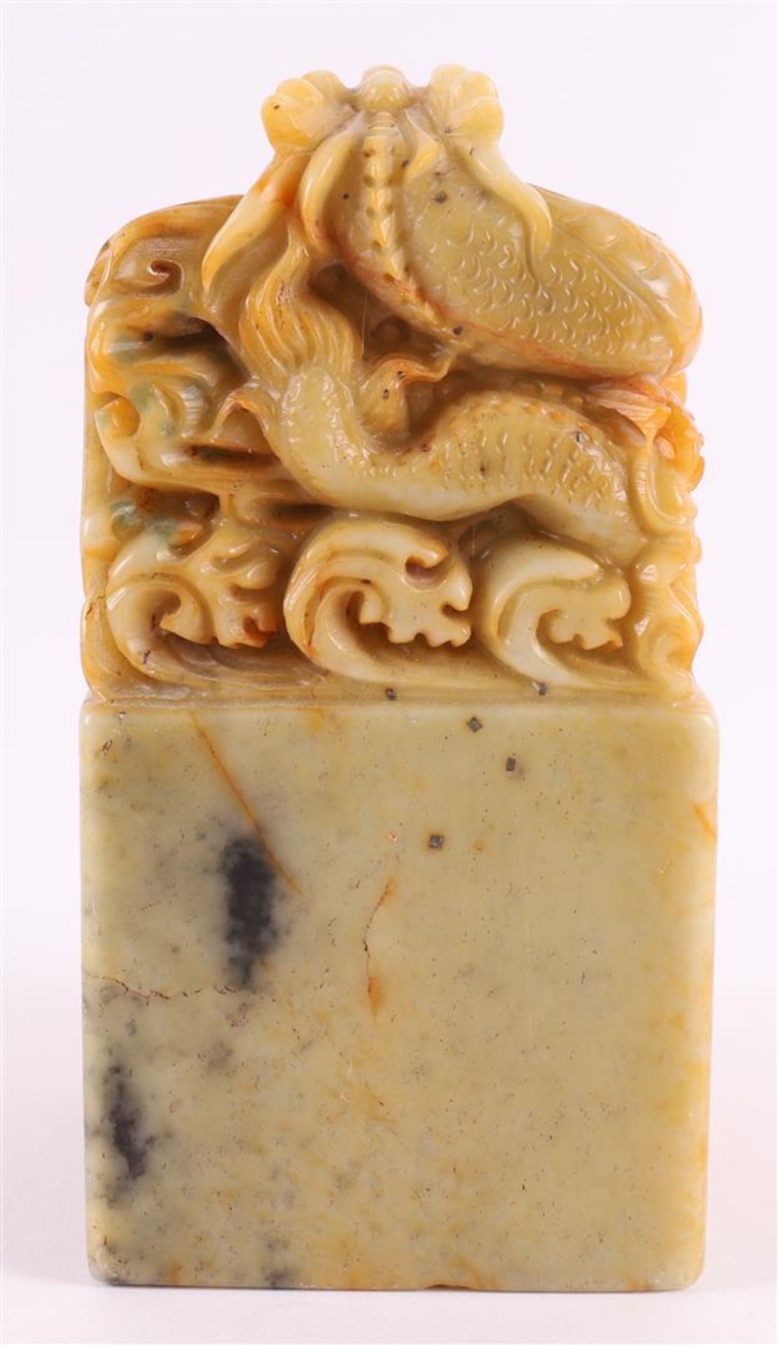 A soapstone stamp with relief of a dragon with pearl and boy, China, - Image 13 of 20
