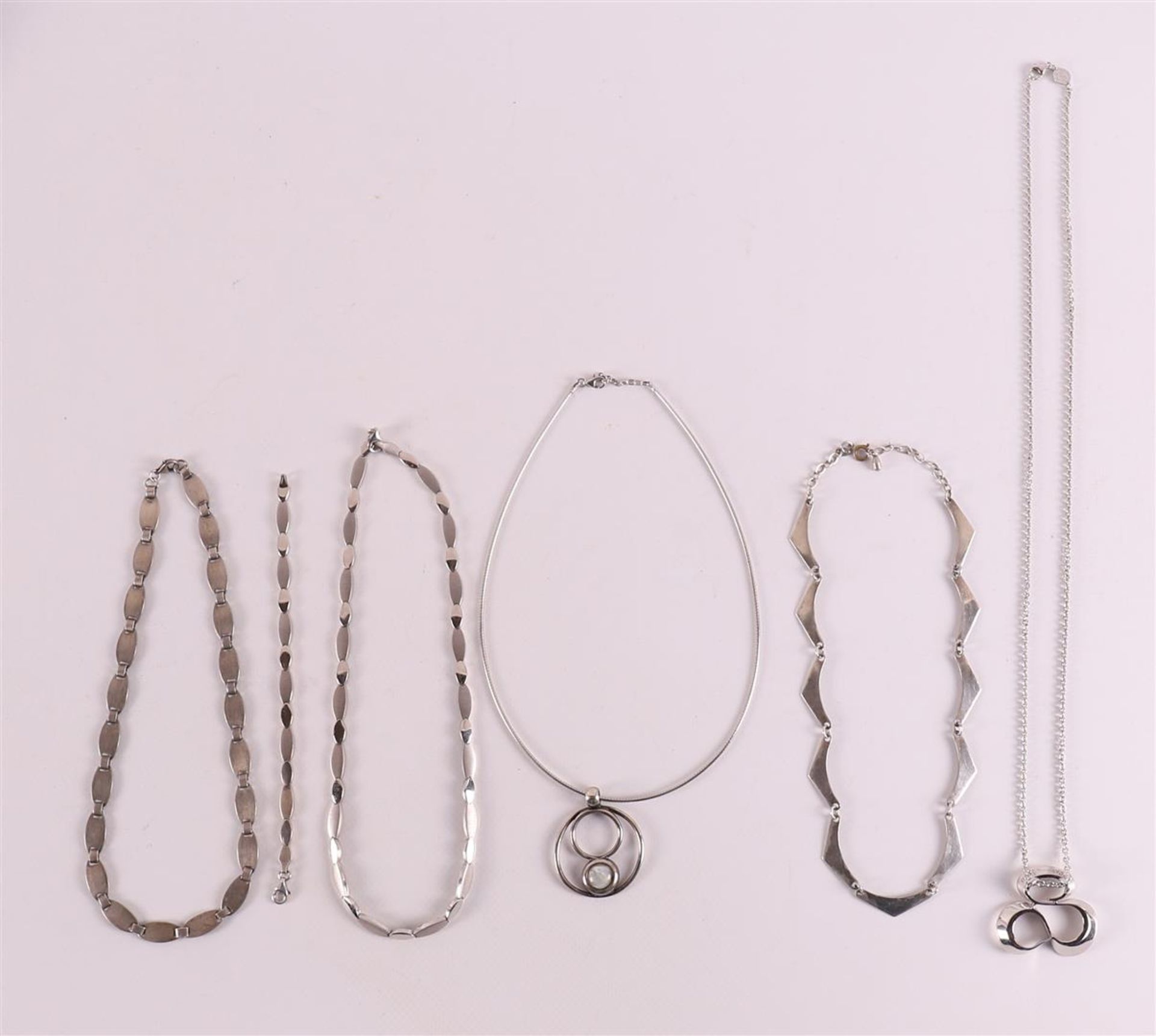 A lot of silver vintage design necklaces and bracelets, 20th century,