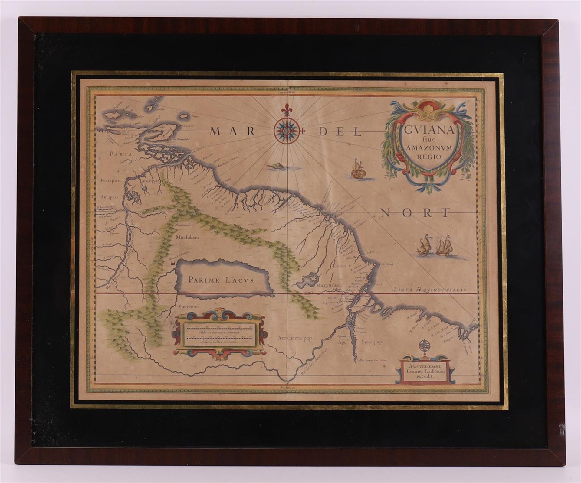 Topography. America, South America / Suriname / Guyana, Janssonius / Hondius.