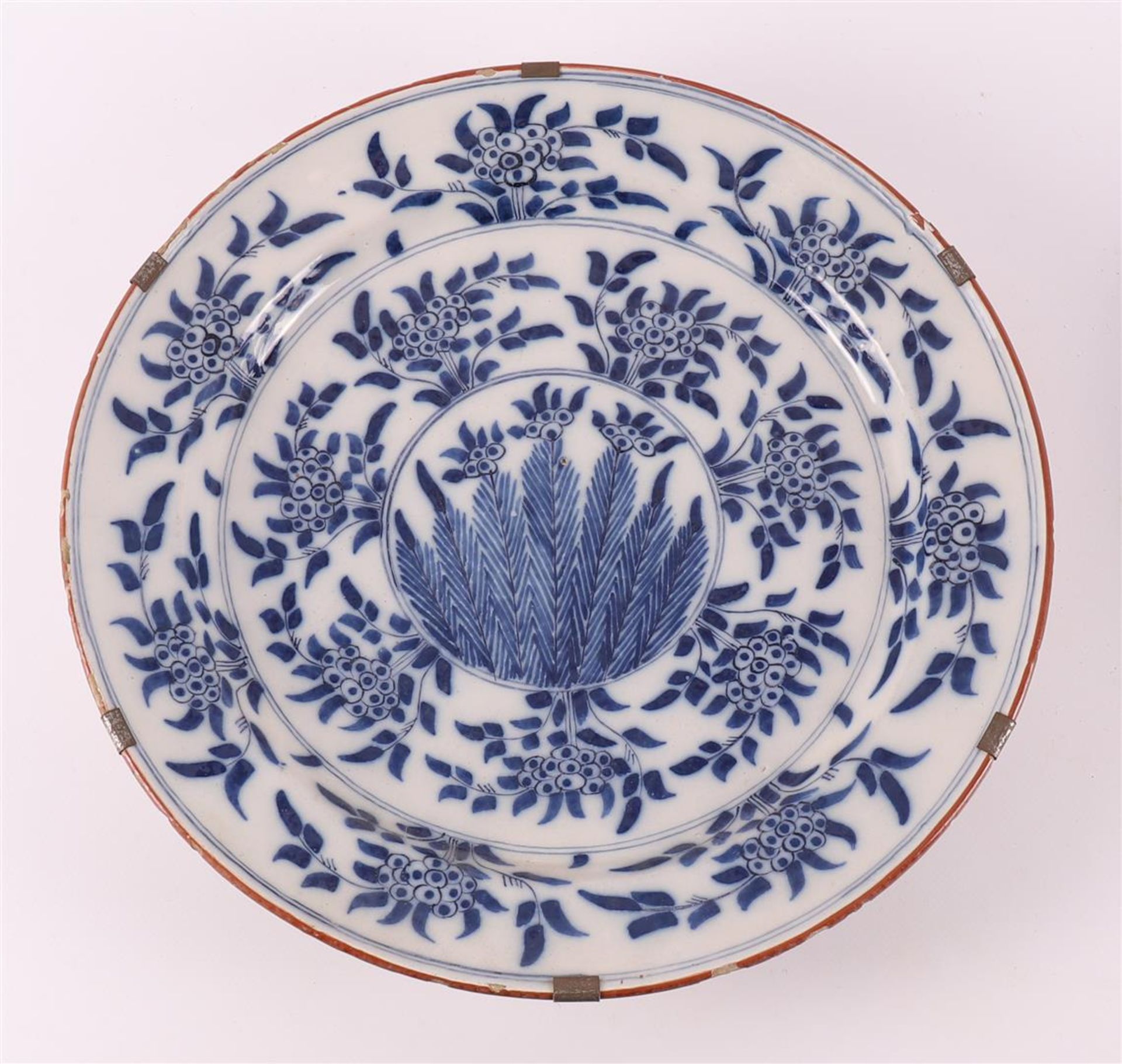 Three blue/white Delft earthenware 'Mimosa' dishes, Holland, 18th century. - Image 4 of 11