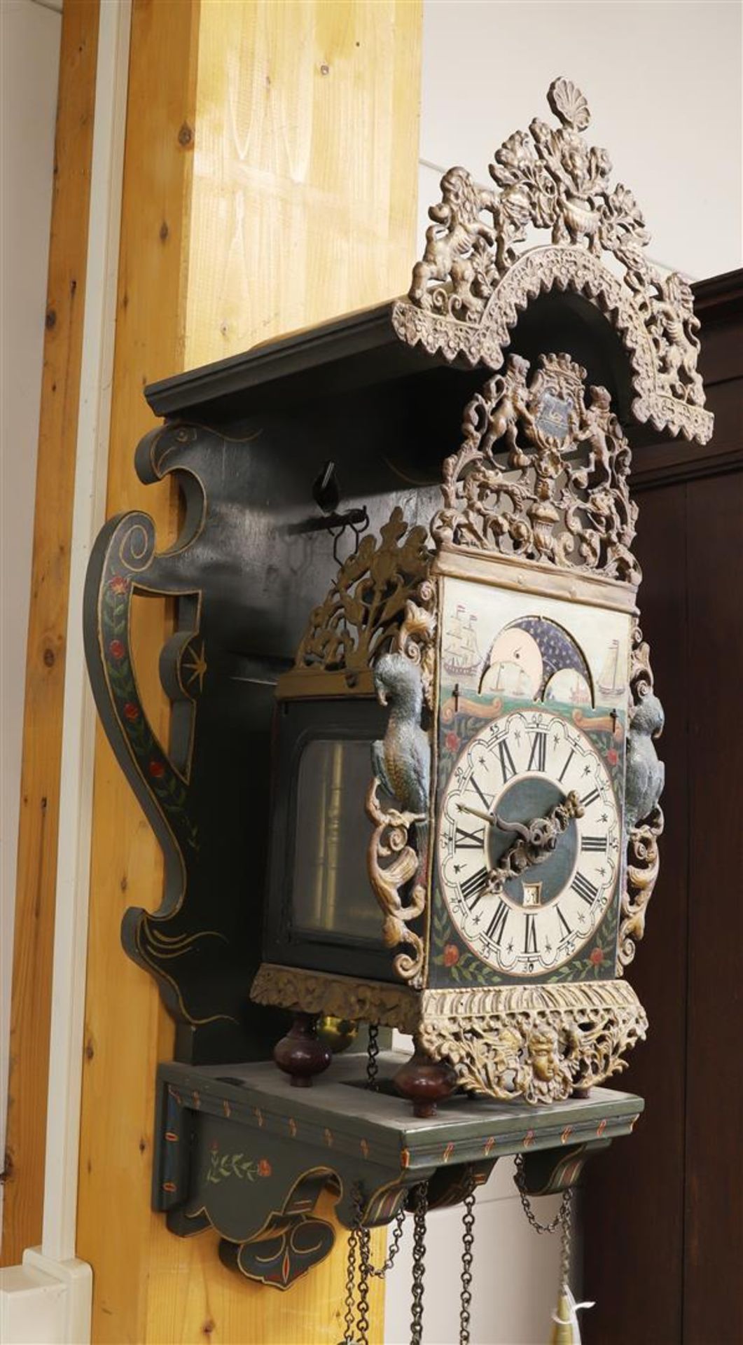 A chair clock with moon indication, Groningen, 19th century. - Image 3 of 3