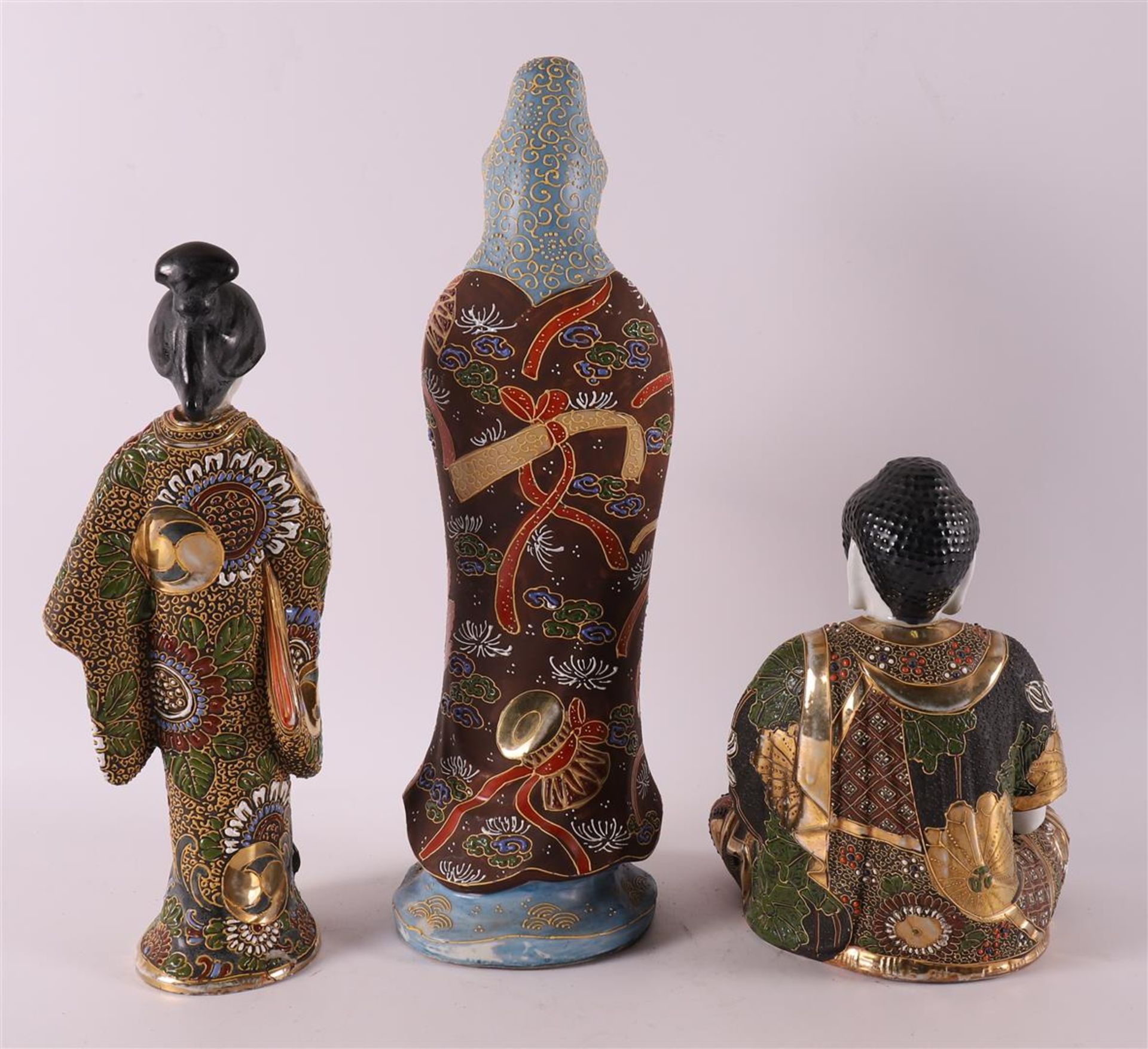 Four porcelain Satsuma figures, including geisha and Buddha, Japan, Meiji, 20th  - Image 2 of 11