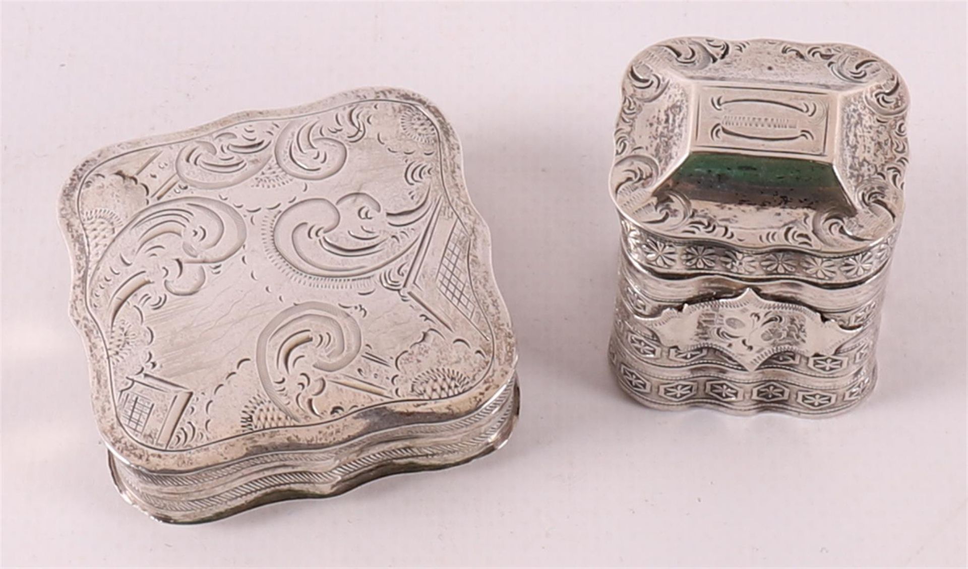 A second grade silver lodderein box and peppermint box, 19th century.