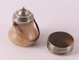 An alabaster matchstick holder with silver lid and ditto handle, 19th century.