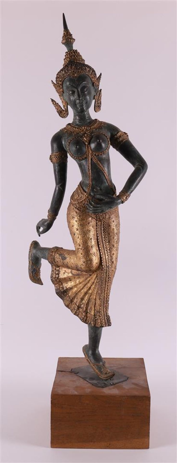 A green patinated standing dancer, India, 2nd half of the 20th century.