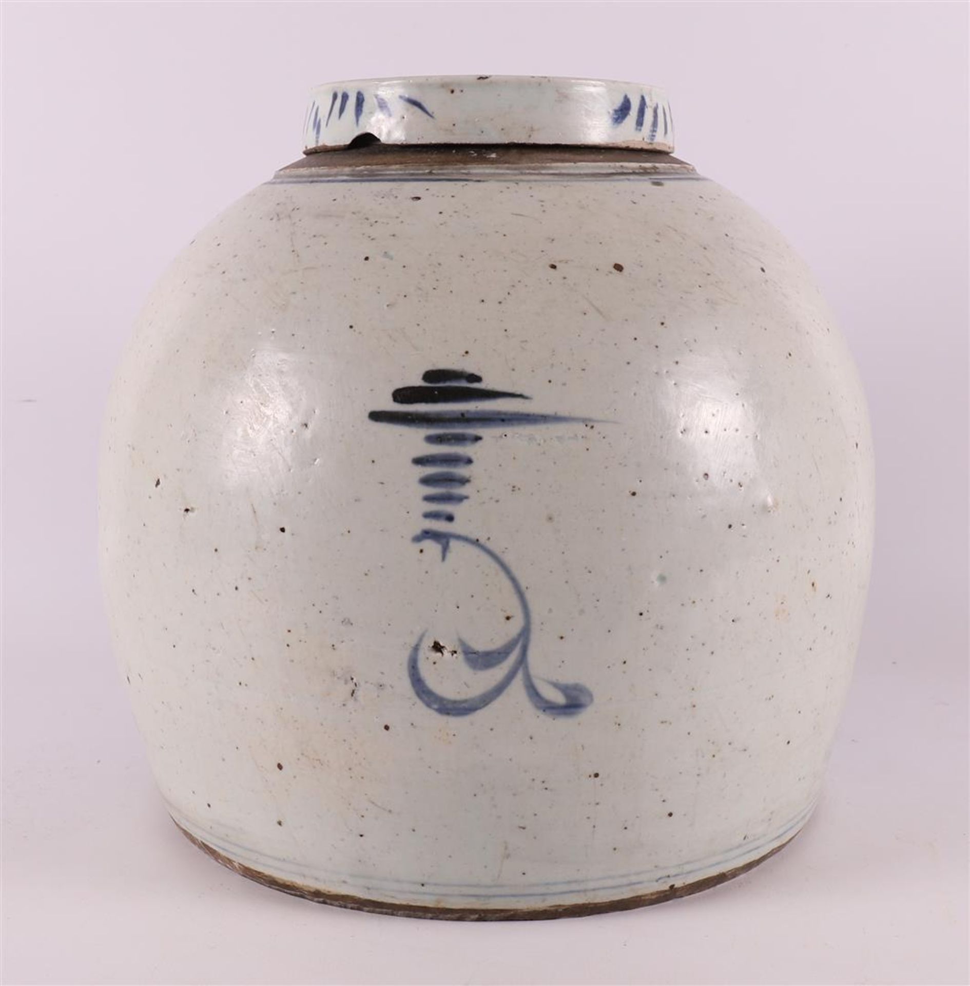 A blue/white porcelain ginger jar with lid, China, 19th century. - Image 4 of 11