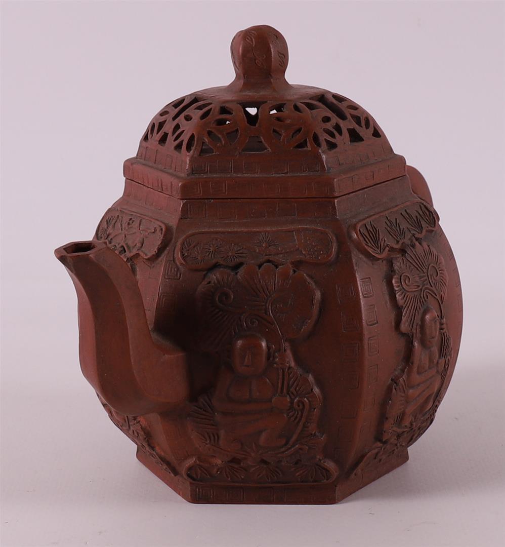 A yixing stoneware hexagonal teapot, China, 20th century. - Image 4 of 11