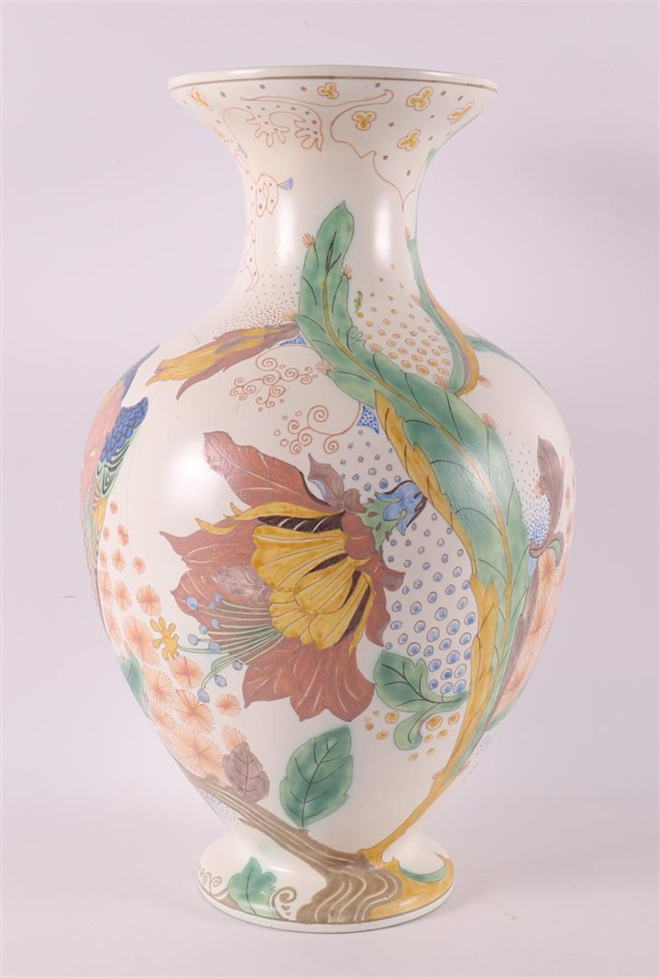 A pottery baluster-shaped earthenware fayence vase, South Holland, ca. 1915. - Image 3 of 8