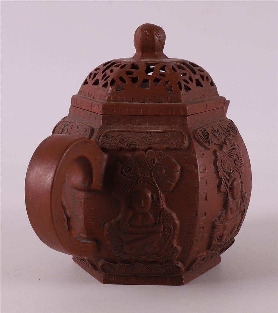 A yixing stoneware hexagonal teapot, China, 20th century. - Image 6 of 11