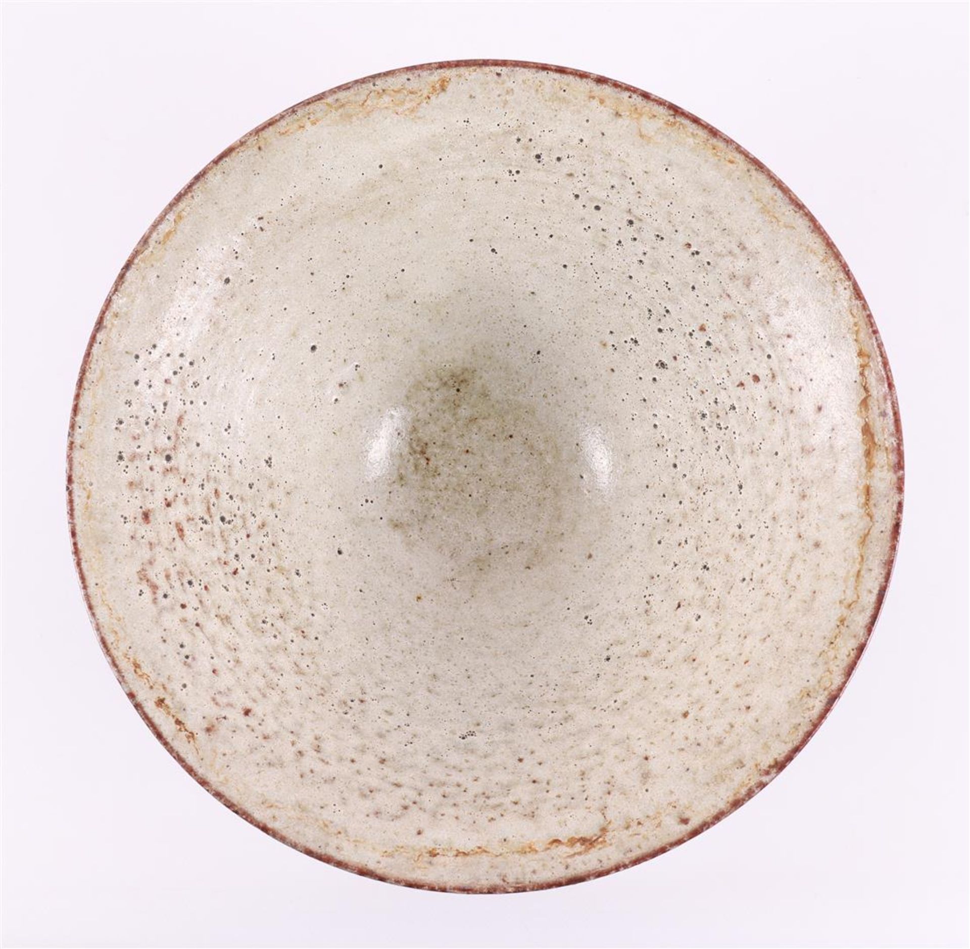 A conical cream-glazed earthenware bowl, marked: Zaalberg, ca. 1960 - Image 3 of 4