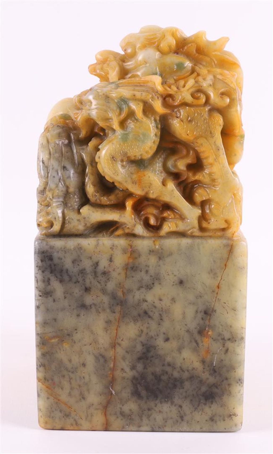 A soapstone stamp with relief of a dragon with pearl and boy, China, - Image 3 of 20