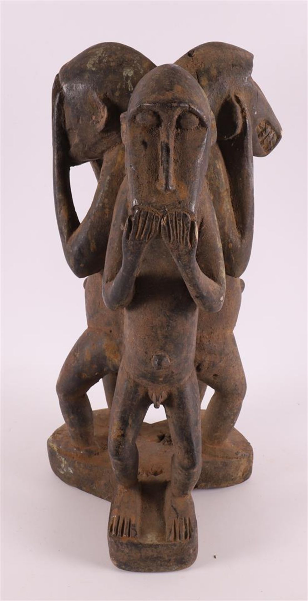 A carved sculpture 'Hear-See-Silence', Africa, 2nd half of the 20th century. - Bild 3 aus 3