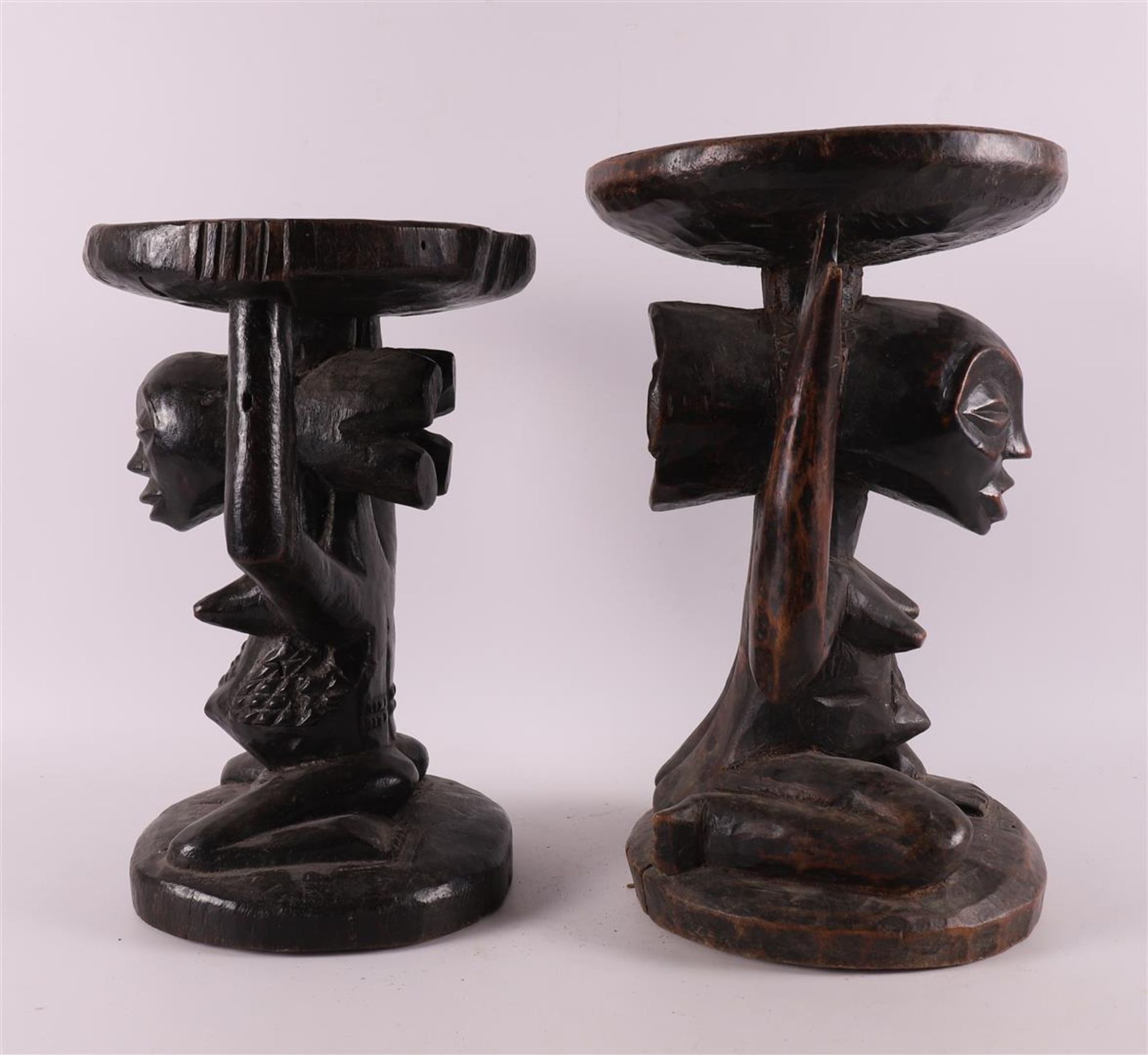 Two carved wooden stools, Luba, Congo, Central Africa, 20th century - Image 4 of 5