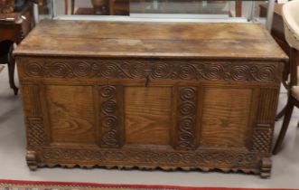 A blanket chest with flat lid, 18th century.