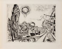 Max Beckmann. Landschaft mit Ballon. 1918. Kaltnadelradierung.