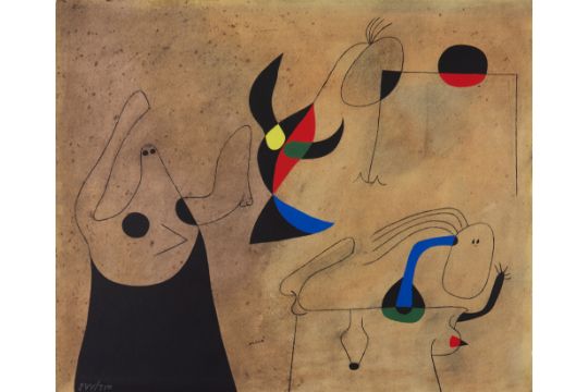 Joan Miró. Femmes sur la plage. 1959. Pochoir auf Velin nach einer Gouache von 1940. - Bild 1 aus 2