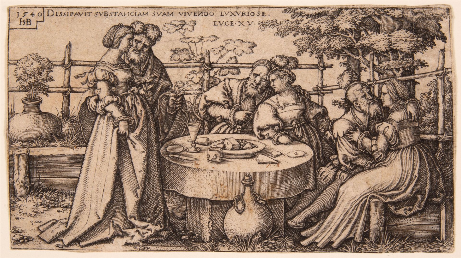 Hans Sebald Beham. Der verlorene Sohn verprasst seine Habe. 1540. Kupferstich.