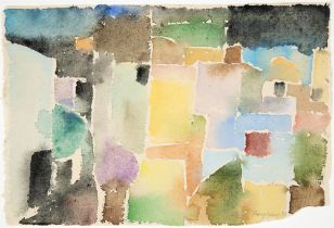 Eduard Bargheer. Ohne Titel / Stadt am Meer. 1960/73. Aquarell, beidseitig, auf Bütten.