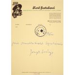 Joseph Beuys. 2 Blatt Briefpapier mit hs. Text, gestempelt.