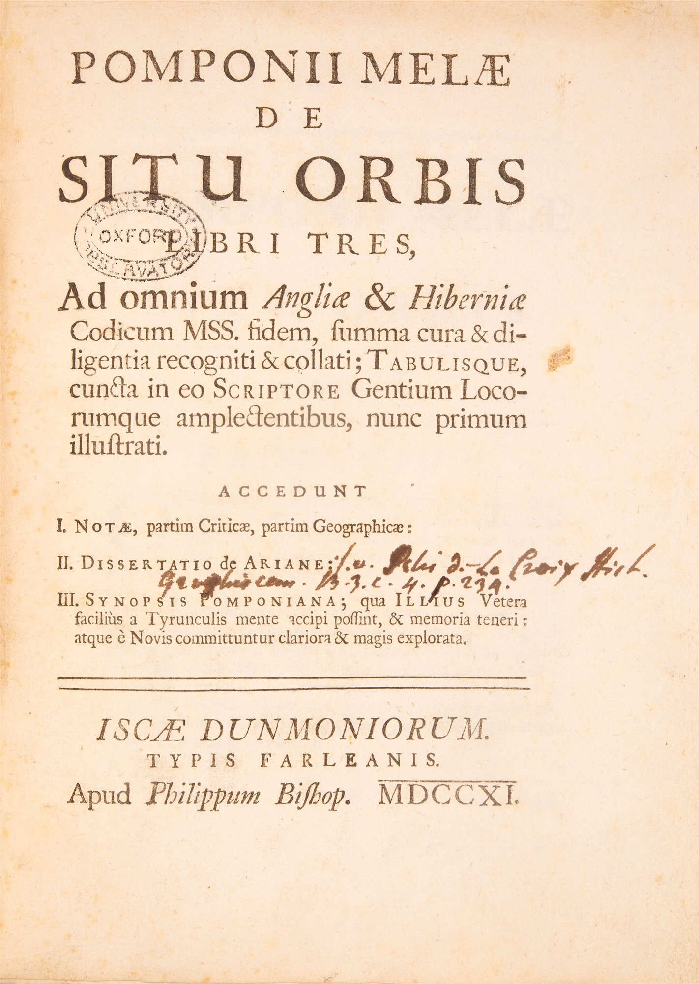 P. Mela, De situ orbis libri tres. Exeter 1711. - Image 2 of 3