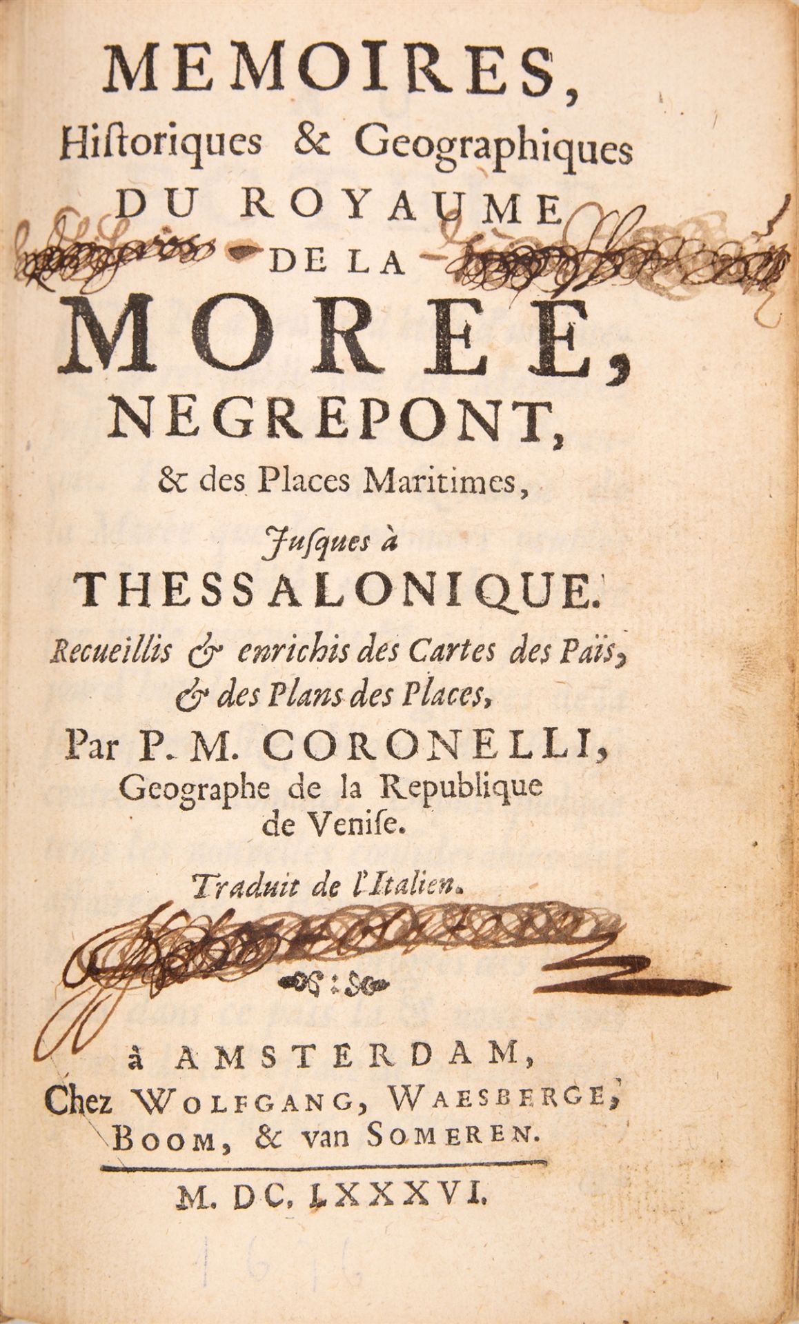 V. Coronelli, Mémoires, historiques & géographiques du royaume de la Morée. Amsterdam 1686. - Image 2 of 3
