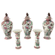 A 5 Piece Famille Rose Garniture Set