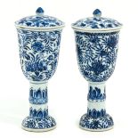 A Pair of Blue and White Wine Cups