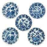 A Series of 5 Blue and White Saucers