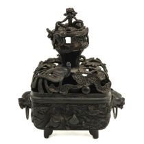 A 2 Piece Bronze Ming Censer