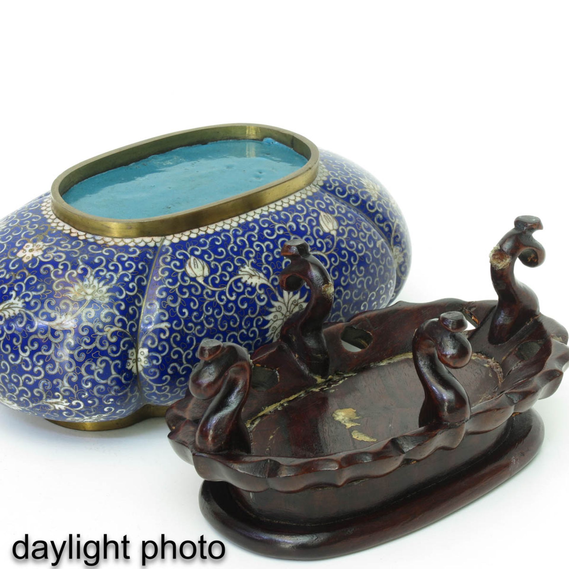 A Cloisonne Planter on Wood Base - Image 8 of 9