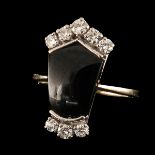 An 18KG Ladies Onyx and Diamond Ring