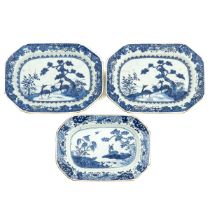 A Collection of 3 Blue and White Serving Trays