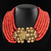 A 19th Century 6 Strand Red Coral Necklace