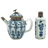 A Blue and White Teapot and Bottle