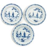 A Series of 3 Blue and White Plates