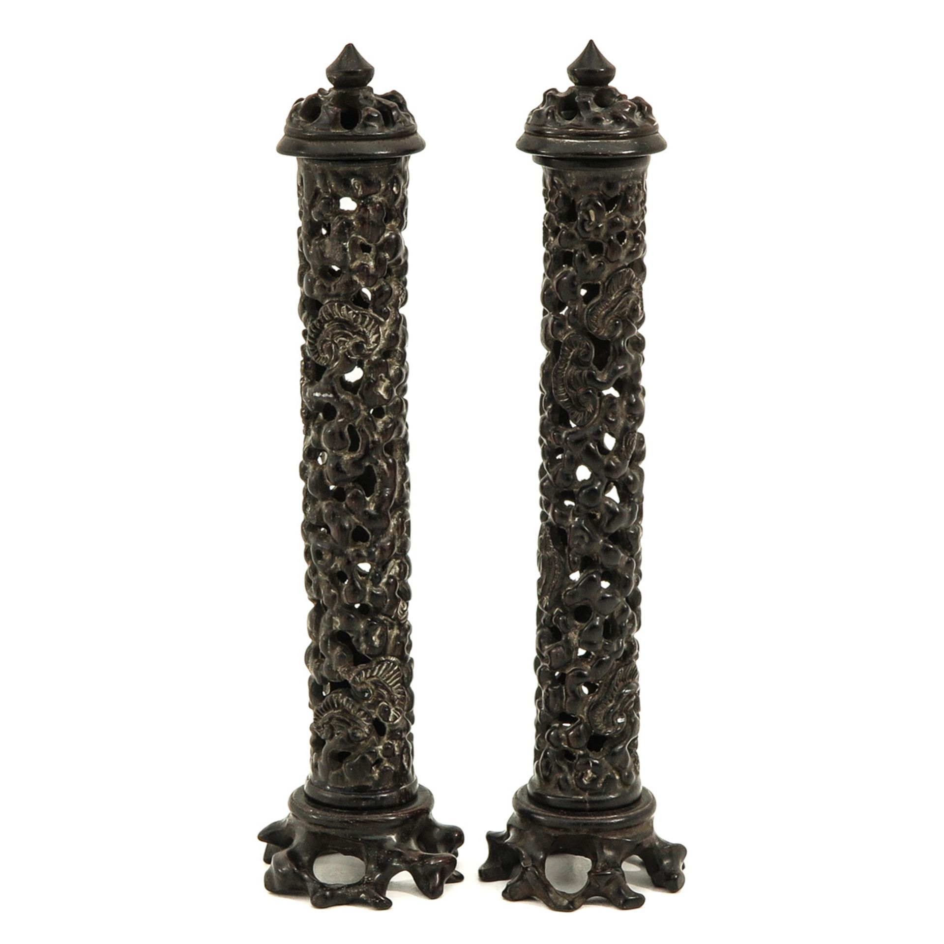 A Pair of Carved Incense Holders
