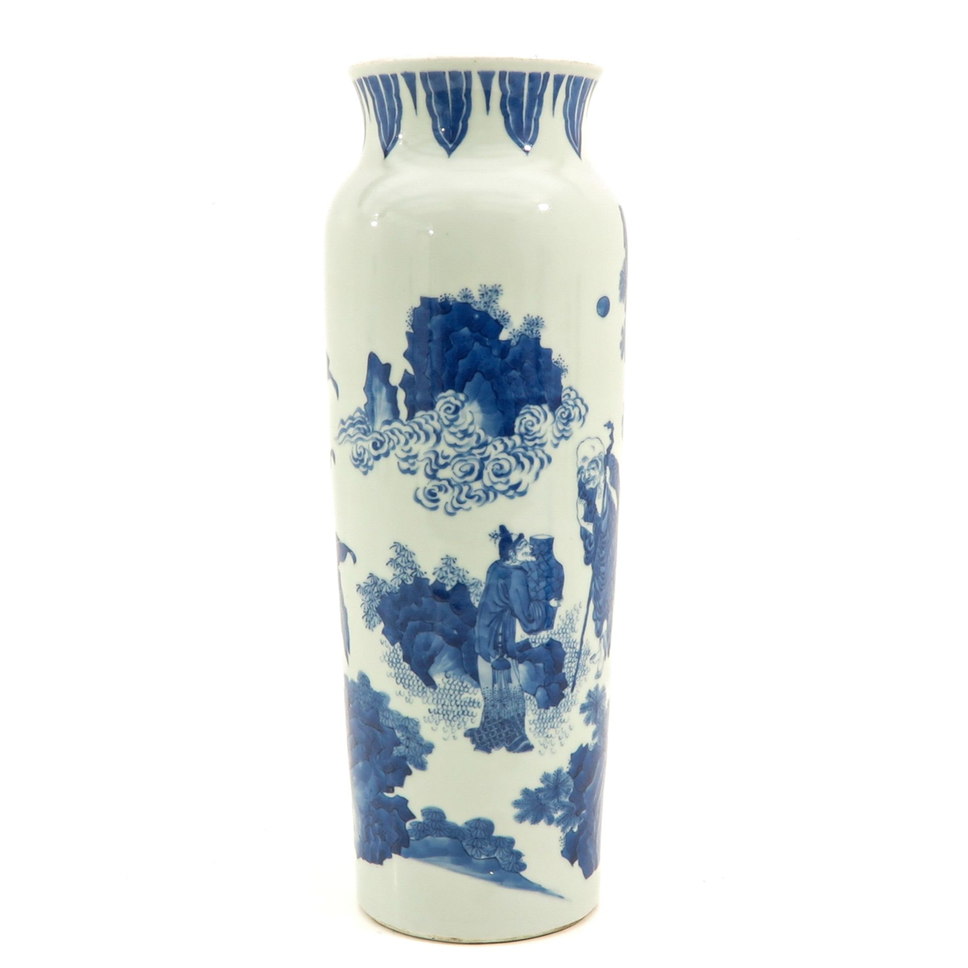 A Blue and White Roll Wagon Vase - Image 4 of 9