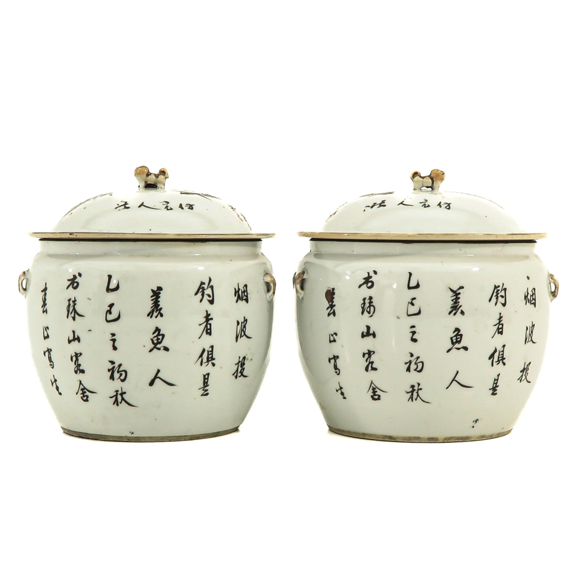 A Pair of Qianjiang Cai Decor Jars with Covers - Image 3 of 10