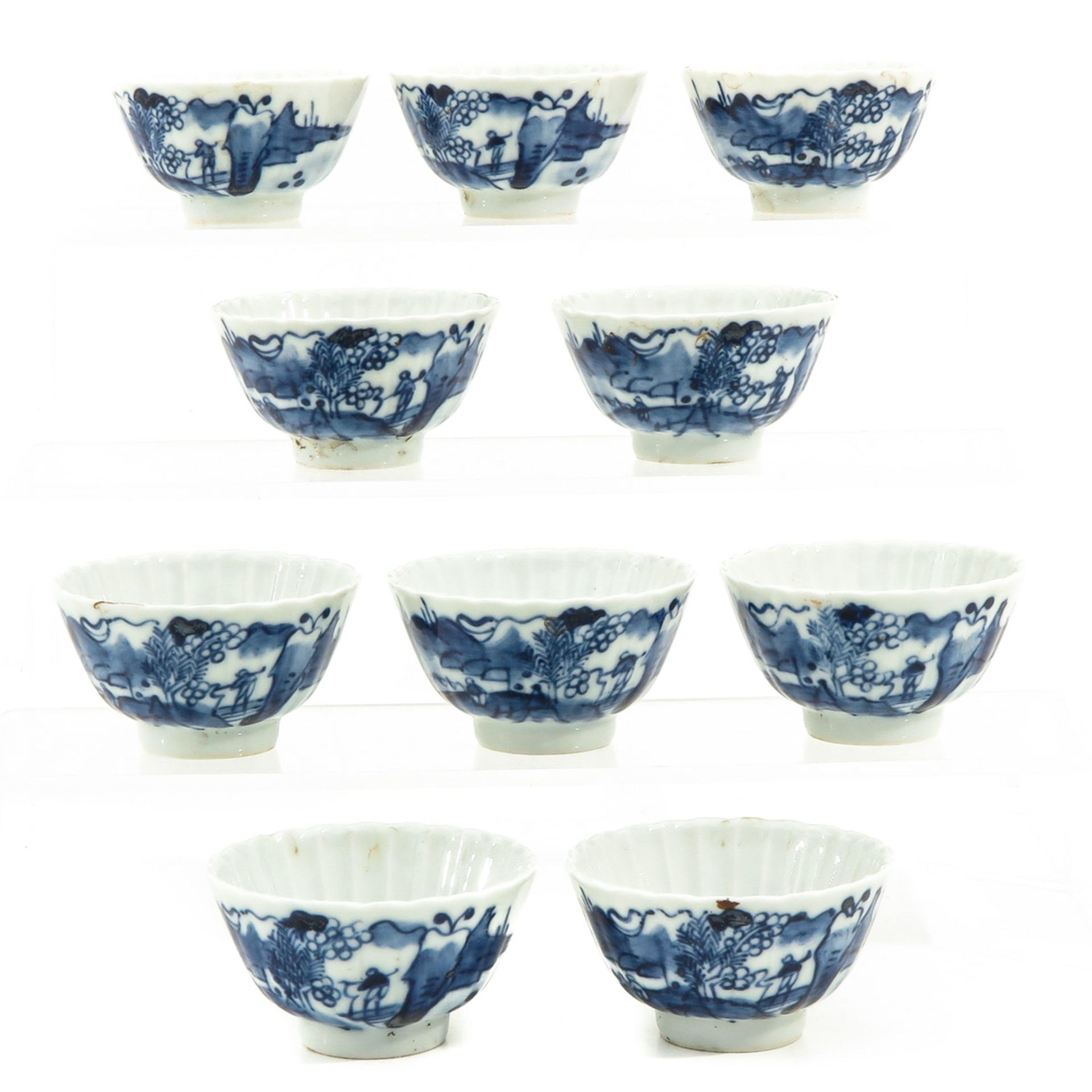 A Series of 10 Blue and White Cups