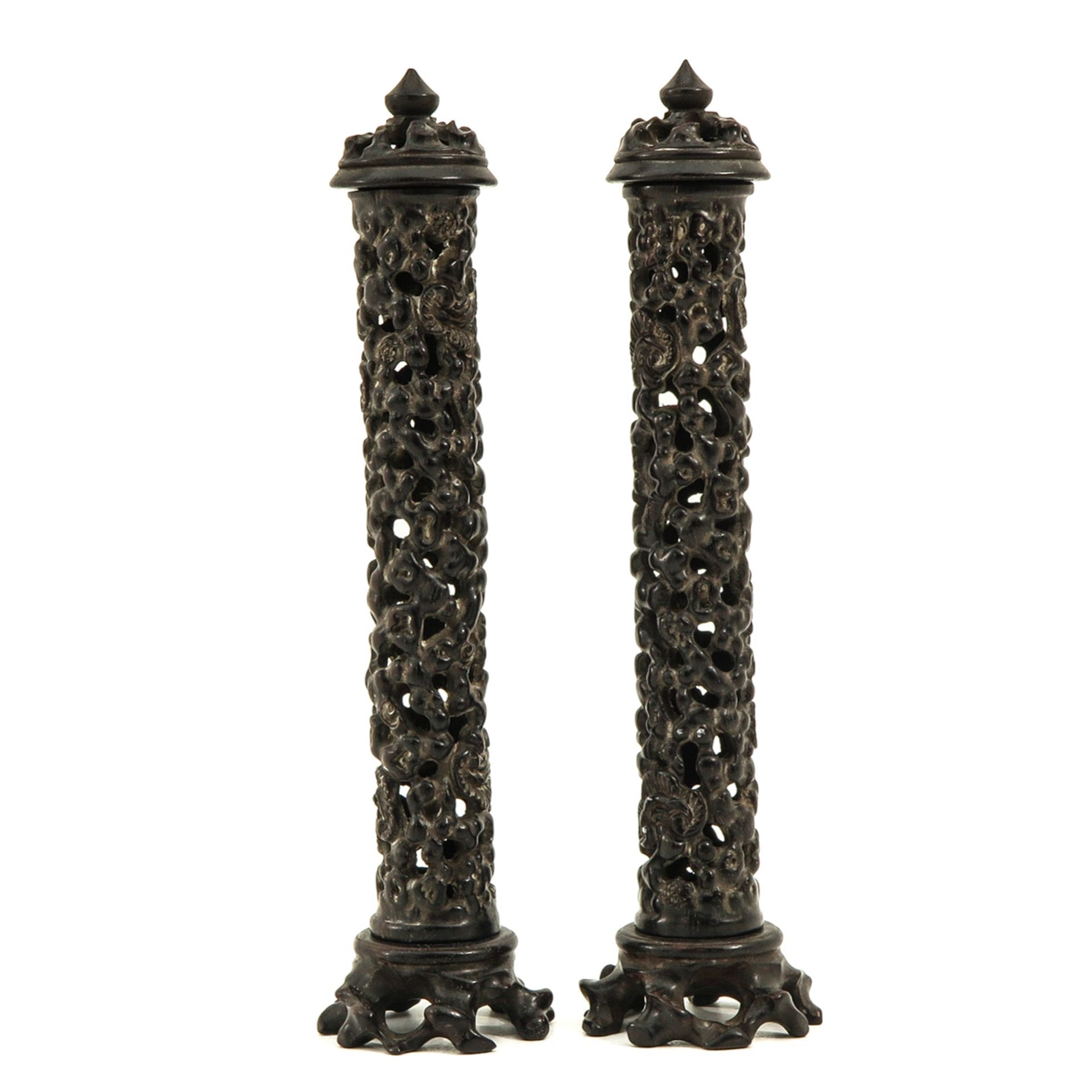 A Pair of Carved Incense Holders - Image 2 of 9