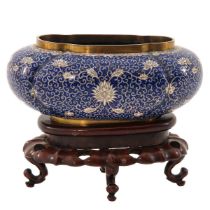 A Cloisonne Planter on Wood Base