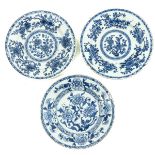 A Collection of 3 Blue and White Plates