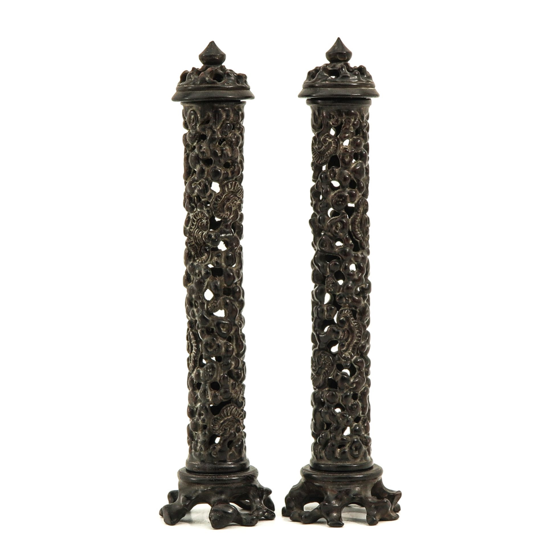 A Pair of Carved Incense Holders - Image 4 of 9