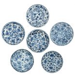A Collection of 6 Small Blue and White Plates