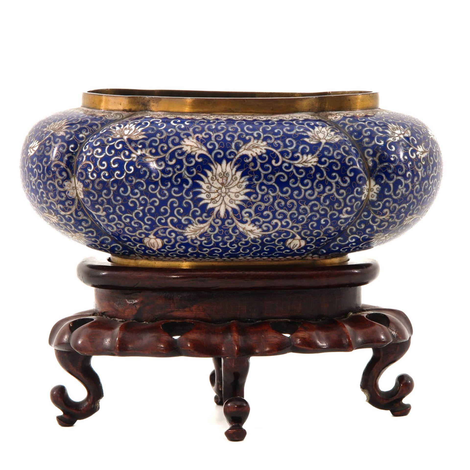 A Cloisonne Planter on Wood Base - Image 3 of 9