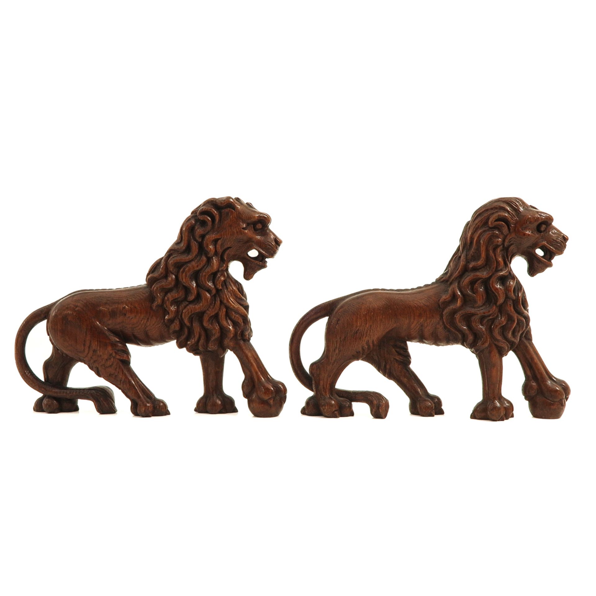 A Pair of Carved Wood Lions - Bild 4 aus 8