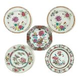 A Collection of 5 Famille Rose Plates