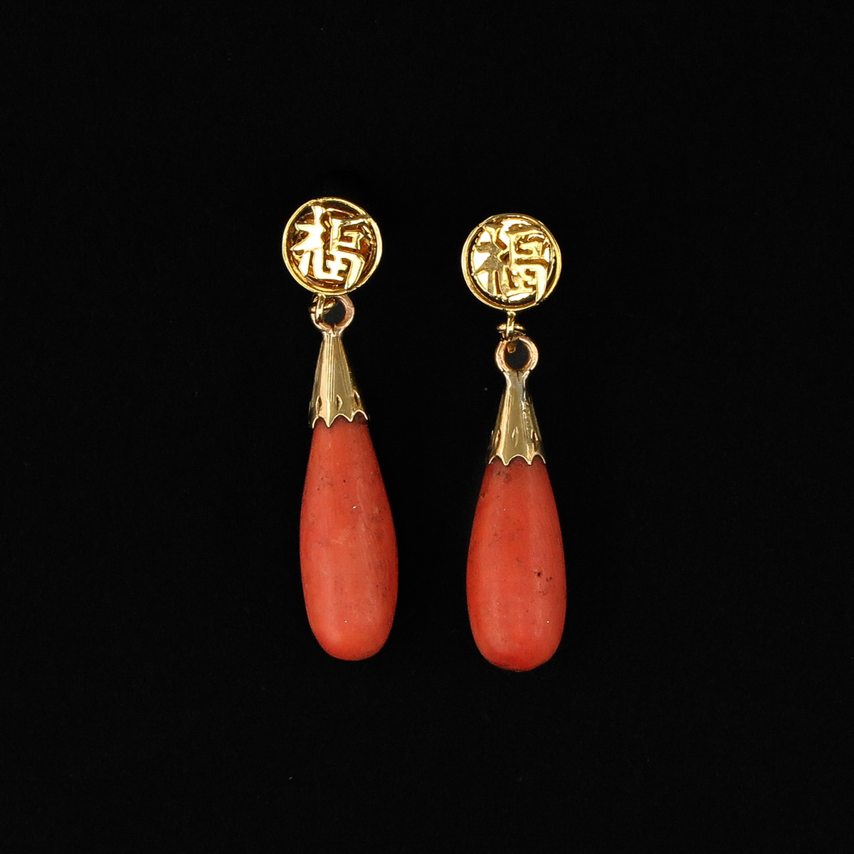 A Pair of Red Coral Earrings